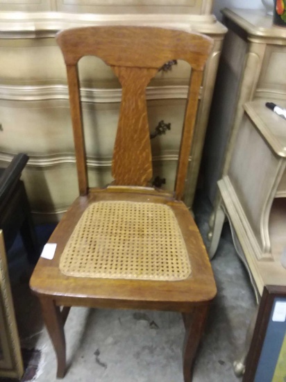 Antique Light Oak Cane Bottom Chair