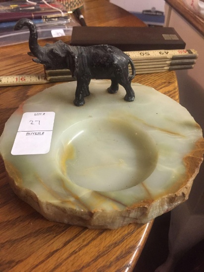 Cast Iron elephant and marble trinket dish
