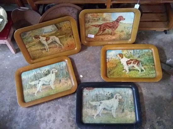 Wonderful vintage hunting dog themed metal trays