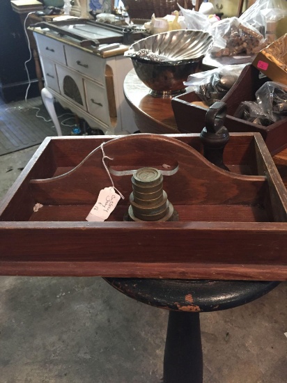 Antique cutlery tray with vintage brass scale weight set And unique individual weight