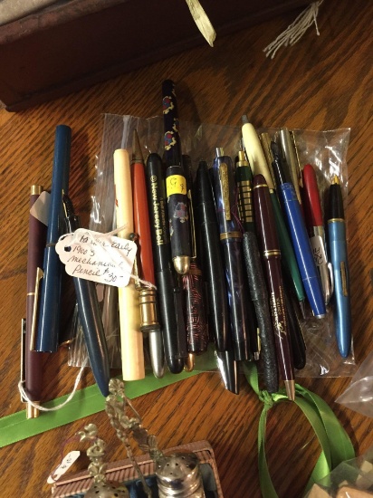 Large lot of vintage writing pens and pencils. Many individually priced. Parker etc.