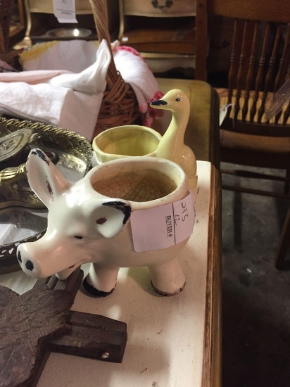 (2) early Small animal planters. Pig and goose