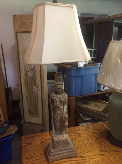 Oriental figural lamp with shade