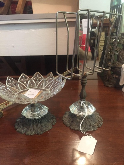 Set deco crystal and metal base compote and holder