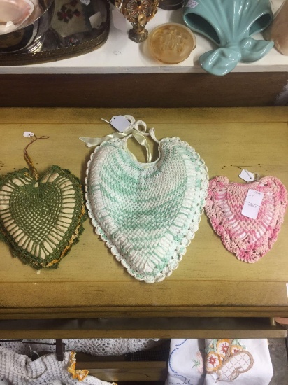 (3) Handmade heart shaped Crochet Sachets