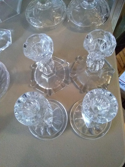 Four Crystal Candle Holders. (2) Pair.