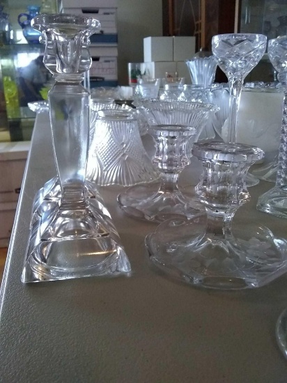 Four Crystal Candle Holders (2) Pair