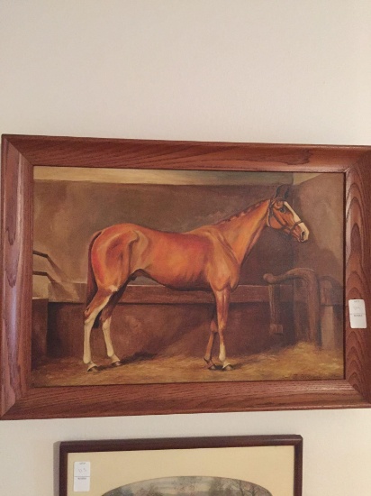 Beautiful 1943 Oil on Canvas Horse Painting w/ Frame