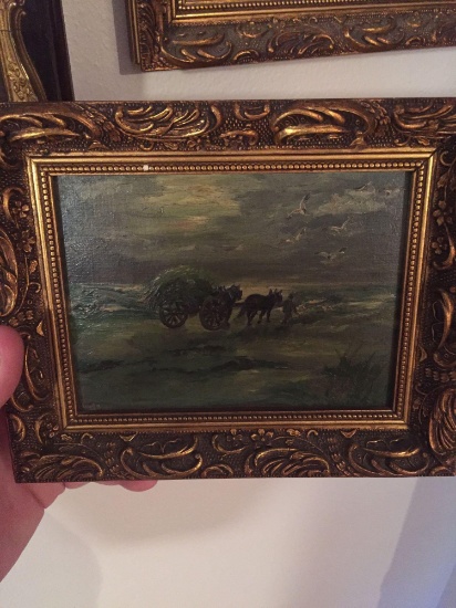 Small oil on board Farmer w/ Horses Painting w/ Frames