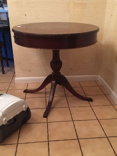Pedestaled Single drawer Round Table with brass feet