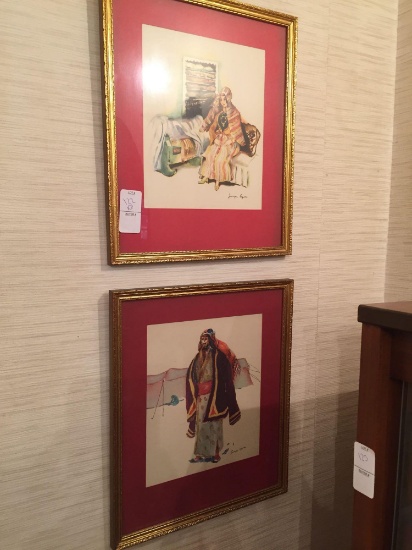 Lot of 2 middle eastern Watercolors w/ Frames