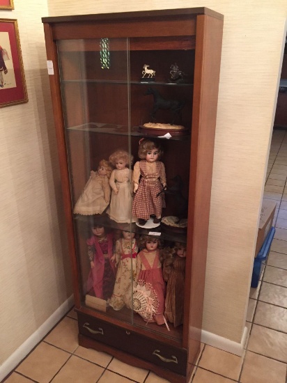 Petite Wood Display Case w/ Glass Front Sliding Doors