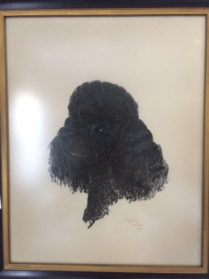 1971 Signed Wenoy Swanson Poodle Art w/ Frame