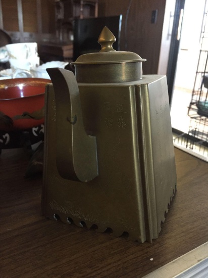 Small antique heavy Brass Oriental Tea Pot