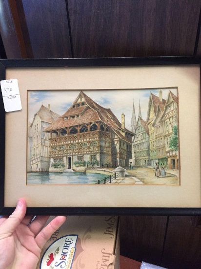 Small Antique framed and matted Watercolor