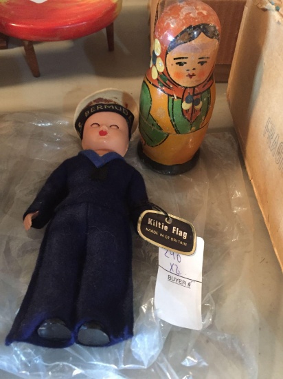 British Kiltie Flag sailor and small russian nesting dolls