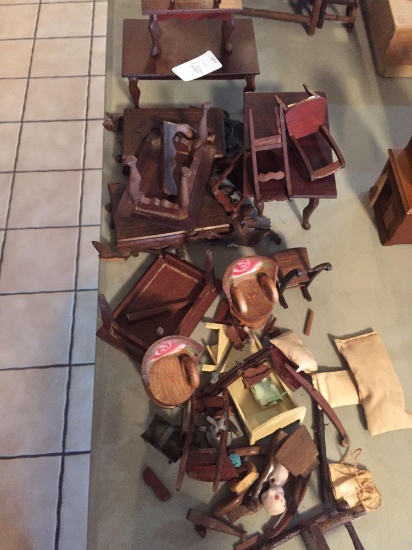Large lot of wooden doll furniture. Some complete many broken