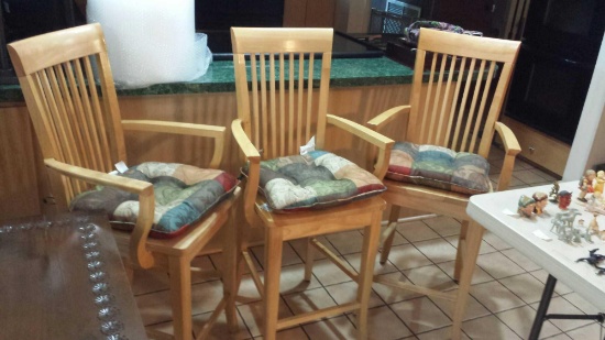 Set of 3 Oak Bar Height stool Chairs