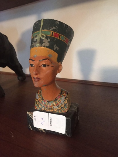 Cast metal Nefertiti/Egyptian Queen bust on marble base
