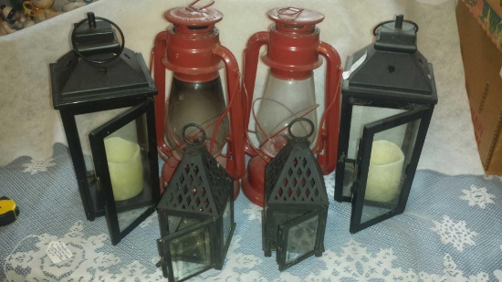 Lot of 6 Lanterns/Candle Holders & 2 Battery-powered Candles