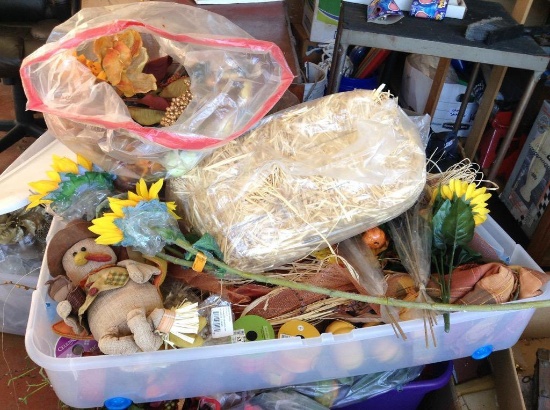 Lot of Fall/Autumn Decor Ribbons,Flowers, Hay Etc.