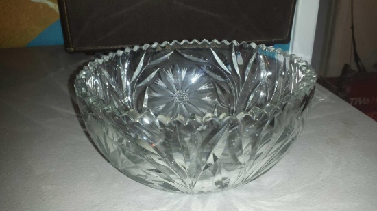 Gorgeous Cut Glass Bowl with Sharp Floral Accents