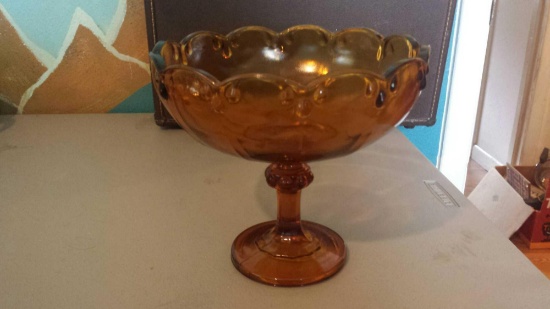 Vintage Indiana Amber Depression Glass Large Pedestal Bowl...