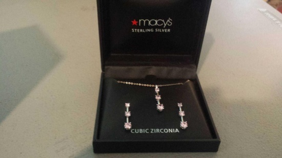 Macy's Sterling Silver, Cubic Zirconia Pink Necklace and Matching Earrings