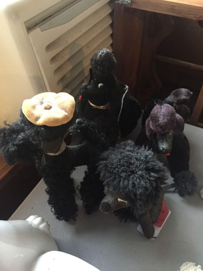 4 vintage stuffed poodles