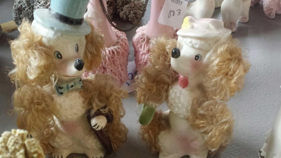 2 Vintage Poodle Figurines with Hats