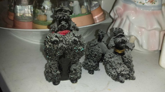 2 Gray Vintage Spaghetti Poodles. One with Red Bow