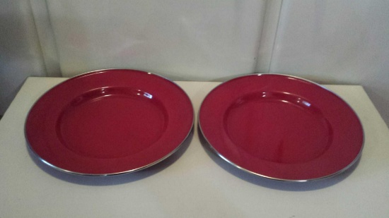 Set of 7 Deep Crimson Metal Pottery Barn Chargers