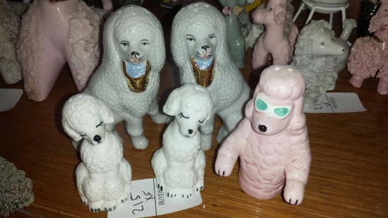 Lot of 5 Vintage Poodle Figurines Salt and Pepper Shakers
