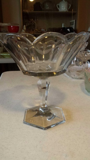 One strong glass flower shaped compote