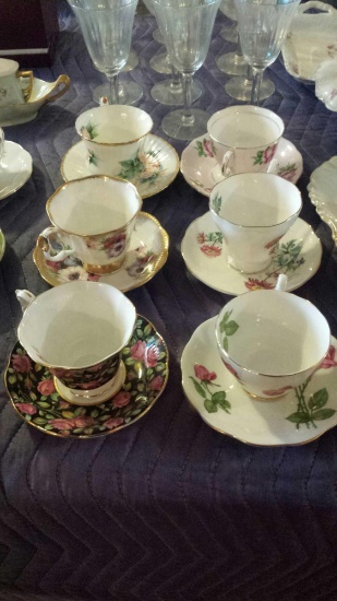 Set of 6 Absolutely Charming teacups: Royal Standard, Royal Albert, paragon, Royal Grafton,