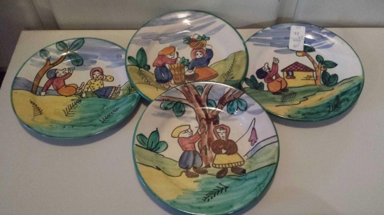 4 Beatiful Ceramic Plates Depicting Country Life