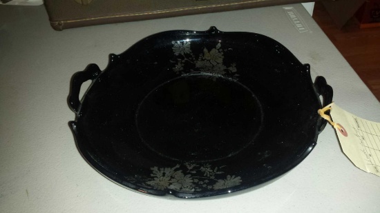 Ideal two-handled Black Amethyst Glass Plate