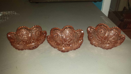 3 Shimmering Peach Nucut Hobstar Bowls