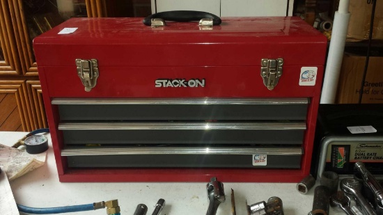 Shiny Red Stack-On 3 Drawer Tool Box with Contents