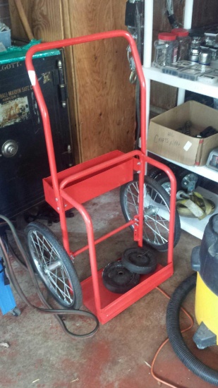 Bright Red Rolling Cart for O2 Tanks