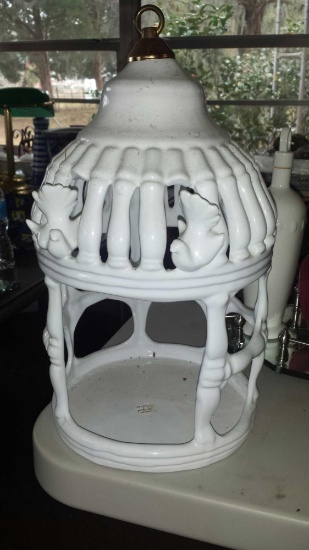 Tall Pure White JAY WILLFRED MADE IN PORTUGAL Lantern woth Bird Accents