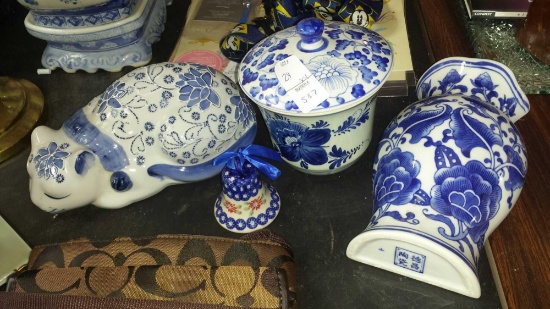 4 Beautiful Ceramic Pieces (1) Compote Marked Delft