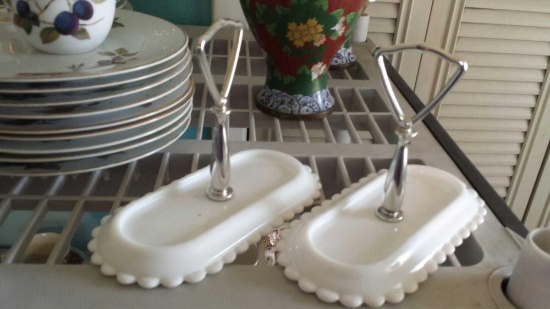 Pair of Two Milk Glass Caddies