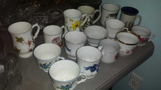 14 Teachups/Mugs: Crown Staffordshire, Royal Albert, Churchill England, Otagiri Japan, Royal