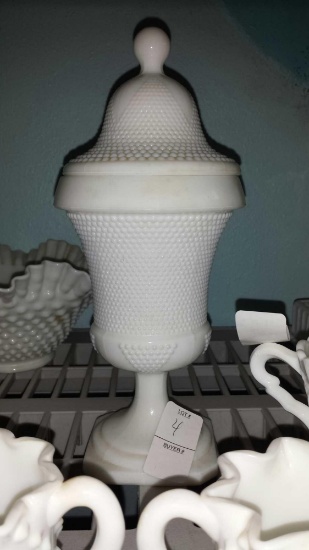 Very nice 11" Lidded Milk Glass Compote with bubbled accents