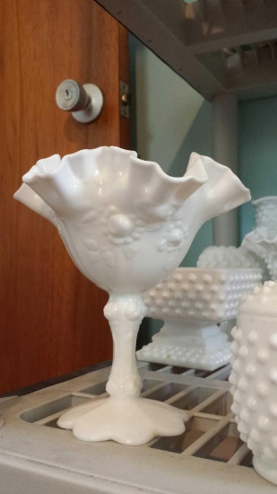 Sweet FENTON Milk Glass Compote with Pedal Feet