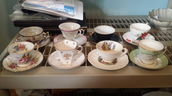 8 Sophisticated Unmatched Teacups and Saucers. So Darling!