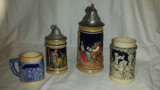 Lot of 4 Small Steins (Made on Germany, (1) Marzi & Remy)