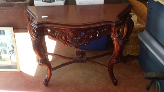 Antique Mahogany Entry Table with Beautiful Carved Accents