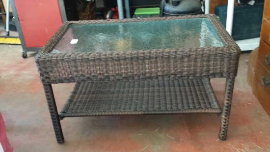Strong Dark Wicker Table With Glass Top